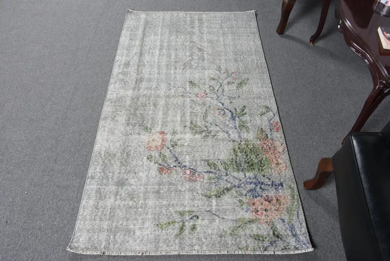 グレー、グリーン抽象ラグ、3.1x5.5フィート