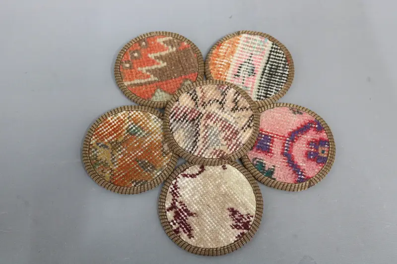 Bohemian Round Coaster, Pink and Red Kilim Coaster