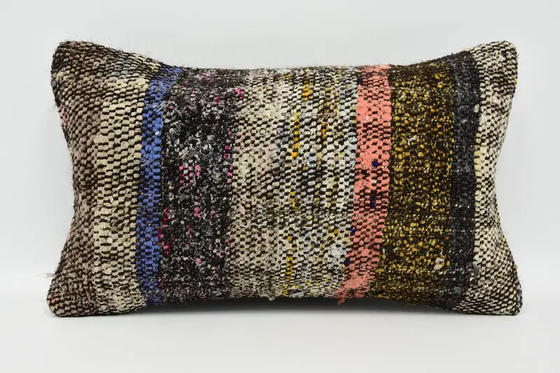 Hippie Throw Pillow Case, Boho Pillow Sham Cover, Ethnical Kilim Rug Pillow, Kilim Pillow, 12x20 Brown Pillow, Cushion Case - 1