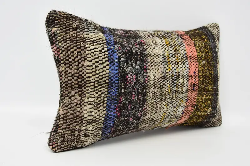 Hippie Throw Pillow Case, Boho Pillow Sham Cover, Ethnical Kilim Rug Pillow, Kilim Pillow, 12x20 Brown Pillow, Cushion Case - 3