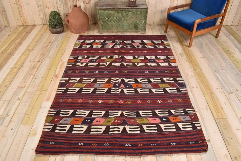 Kırmızı & Mavi Halı, 5,5x7,9 ft Sağlam Konfor