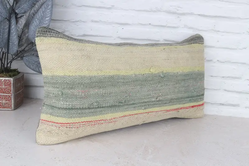 Antique Pillows, Colorful Cushion Cover, Nomadic Cushion Case, Pillow, Kilim Pillow Cover, 12x24 Green Cushion, Vintage Kilim Throw Pillow - 4