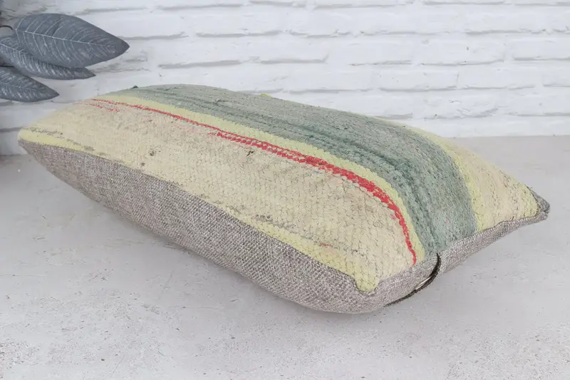 Antique Pillows, Colorful Cushion Cover, Nomadic Cushion Case, Pillow, Kilim Pillow Cover, 12x24 Green Cushion, Vintage Kilim Throw Pillow - 7
