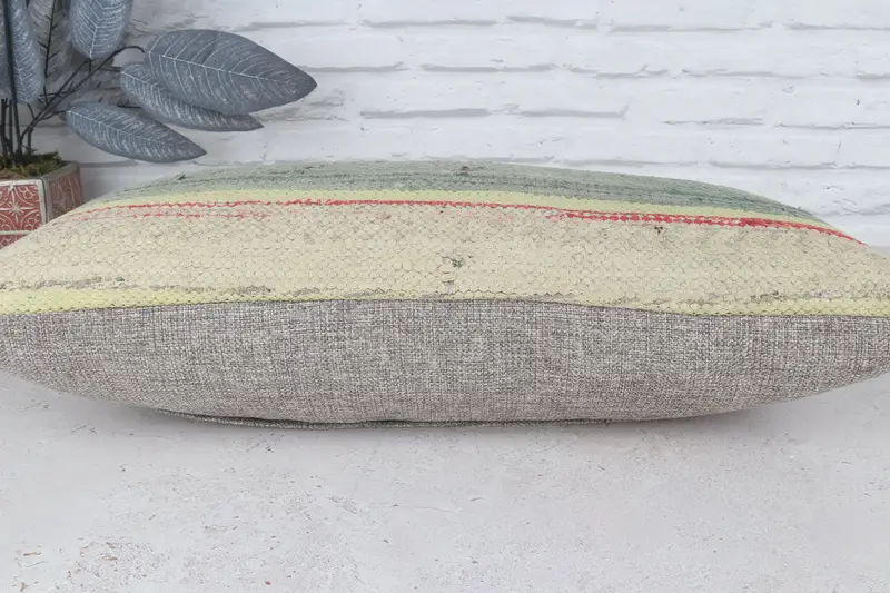 Antique Pillows, Colorful Cushion Cover, Nomadic Cushion Case, Pillow, Kilim Pillow Cover, 12x24 Green Cushion, Vintage Kilim Throw Pillow - 6