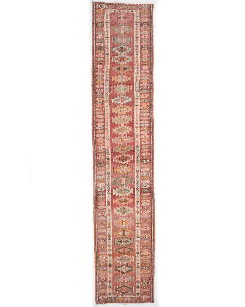 Kırmızı ve Turuncu Kareli Halı, 2,6x12,5 ft Şık Dekor