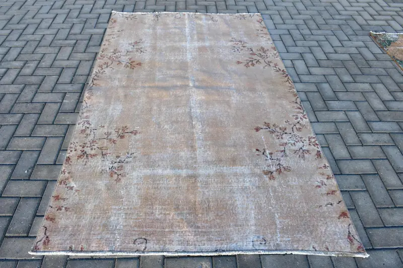 Oushak Halı, 4.7x7.6 ft Vintage Halı, Kahverengi Kamuflaj Halı Yün - 1