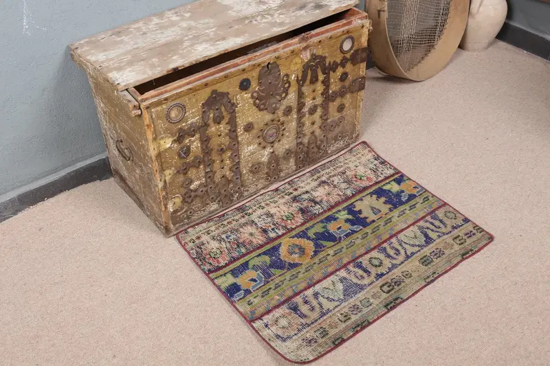 Blue & Green Check Rug, 2x2.5 ft Chic Decor