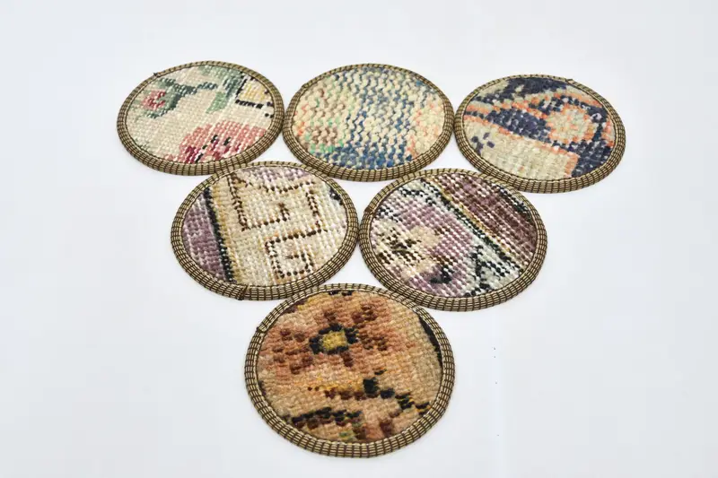 Posavasos redondos boho beige y naranja, posavasos étnicos únicos