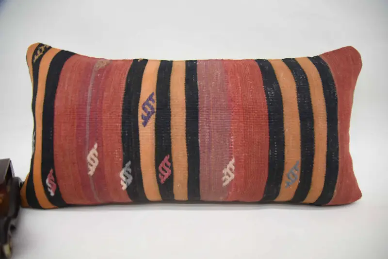 Red Vintage Pillow Cover, Antique 30x60 cm Pillow Case, Striped Patio Cushion Case - 1