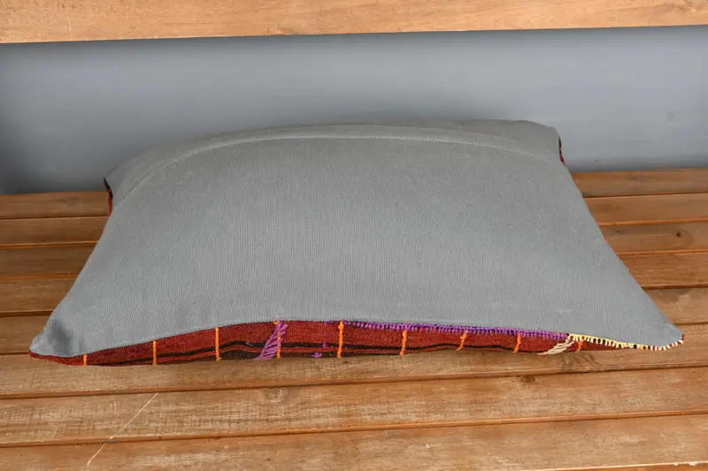 Pillow, Indoor Cushion Case, Nomadic Pillow Case, Handmade Kilim Cushion, Home Decor Pillow, 16x24 Red Cushion Case, Vintage Kilim Throw Pillow - 5