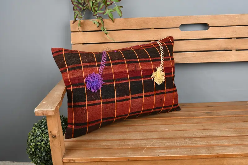 Pillow, Indoor Cushion Case, Nomadic Pillow Case, Handmade Kilim Cushion, Home Decor Pillow, 16x24 Red Cushion Case, Vintage Kilim Throw Pillow - 1