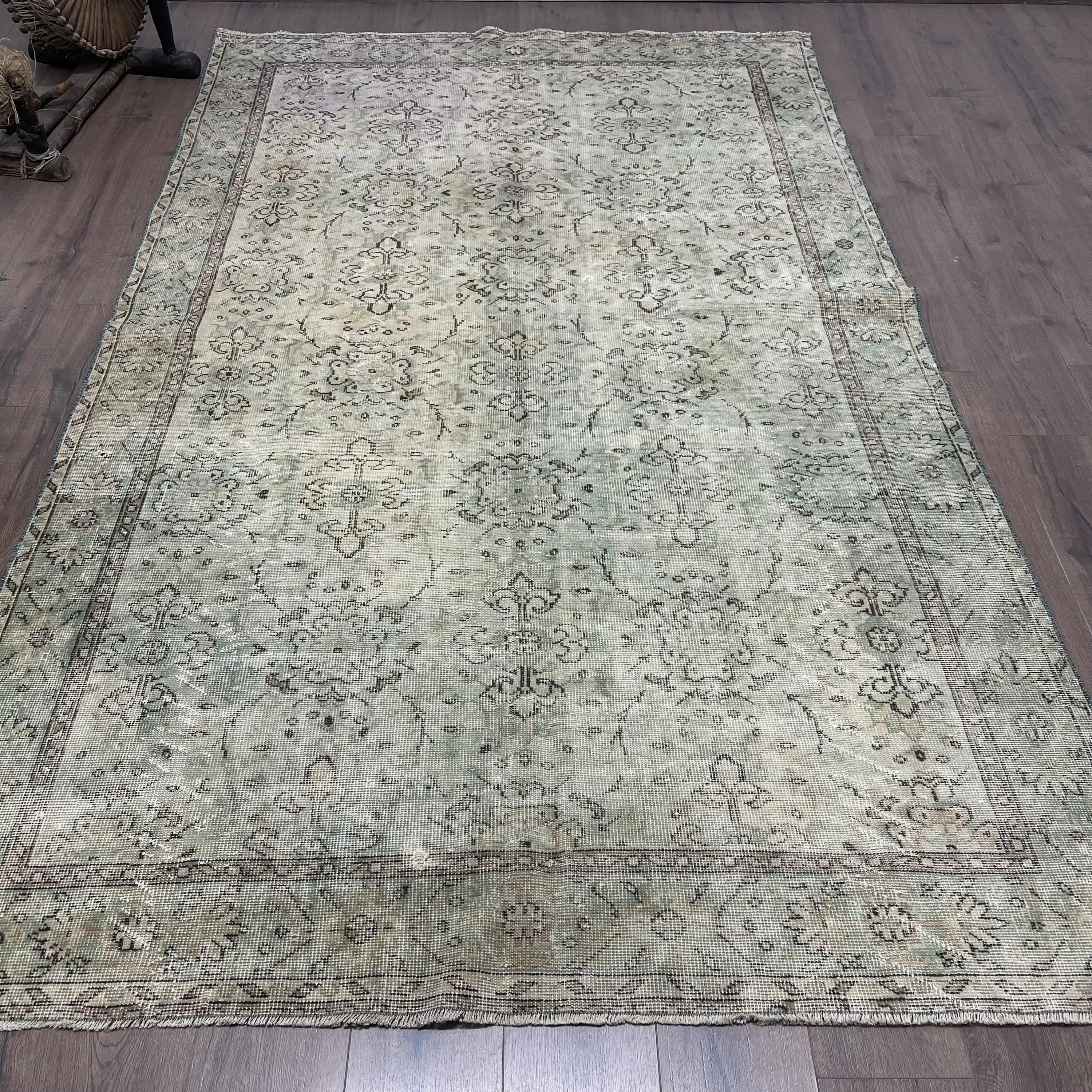 Türk Vintage Büyük Halı 5.8x9.5 ft, Gri Yün Halı - 1