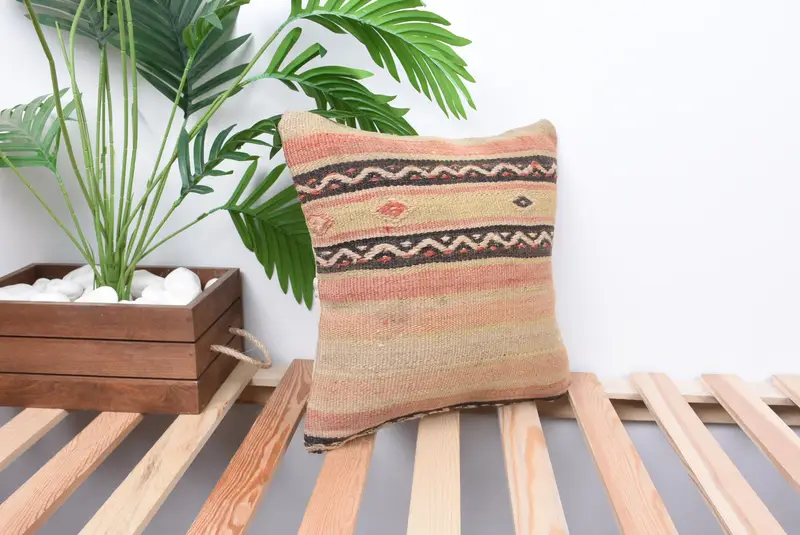 Toss Pillow Sham, Cushion Case, Traditional Pillow, 14x14 Red Pillow, Home Decor Pillow, Throw Kilim Pillow, Couch Cushion, Turkish Kilim Pillow - 4