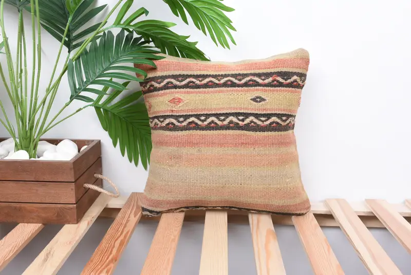 Toss Pillow Sham, Cushion Case, Traditional Pillow, 14x14 Red Pillow, Home Decor Pillow, Throw Kilim Pillow, Couch Cushion, Turkish Kilim Pillow - 1