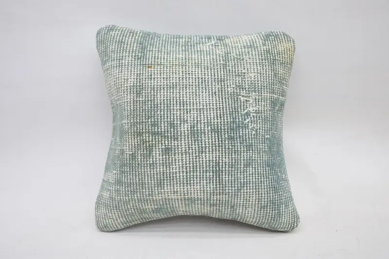 Vintage Blue Pillow Case, Coastal Small Square 12x12 inch Moroccan Cushion - 1