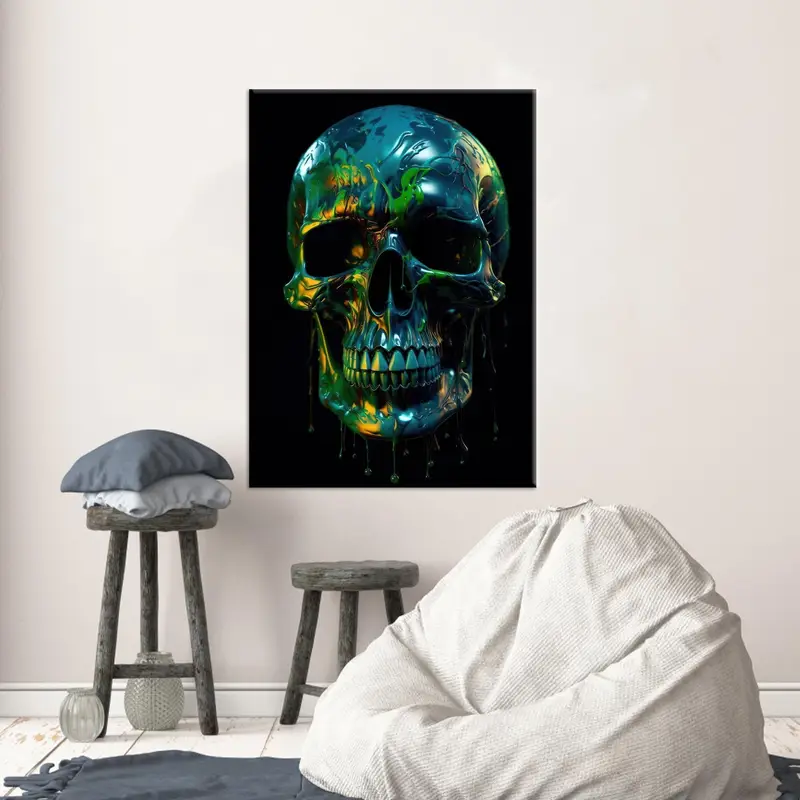 Skull Wall Decor, Abstract Canvas Art, Skeleton Art Decor, Colorful Skull Art, Man Cave Decor, Modern Canvas Art, Gift For Him, Canvas Art - 1