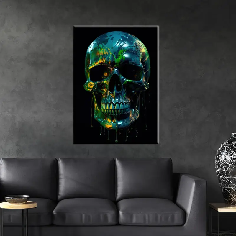 Skull Wall Decor, Abstract Canvas Art, Skeleton Art Decor, Colorful Skull Art, Man Cave Decor, Modern Canvas Art, Gift For Him, Canvas Art - 3