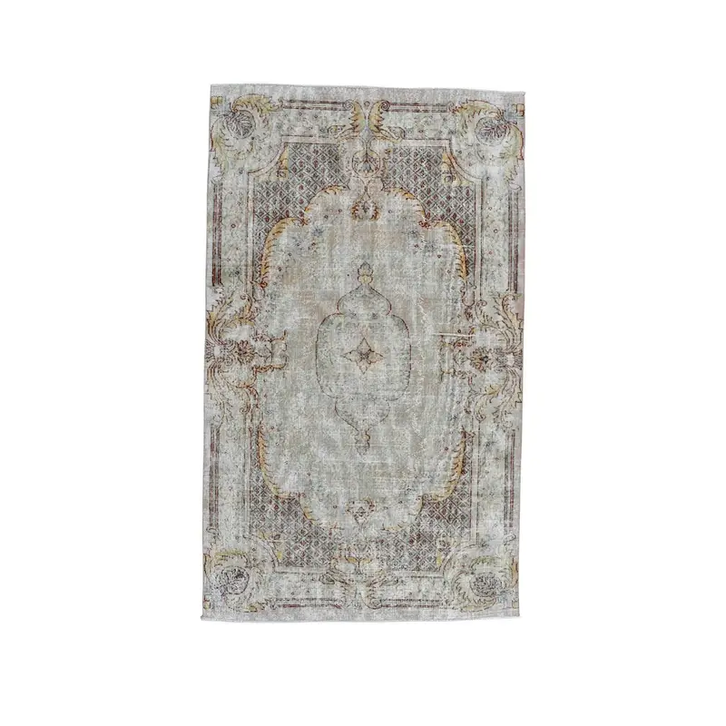 Vintage Oushak Rug 5.3x8.8 ft, Gray Brown Plants & trees Wool Turkish Rug - 1