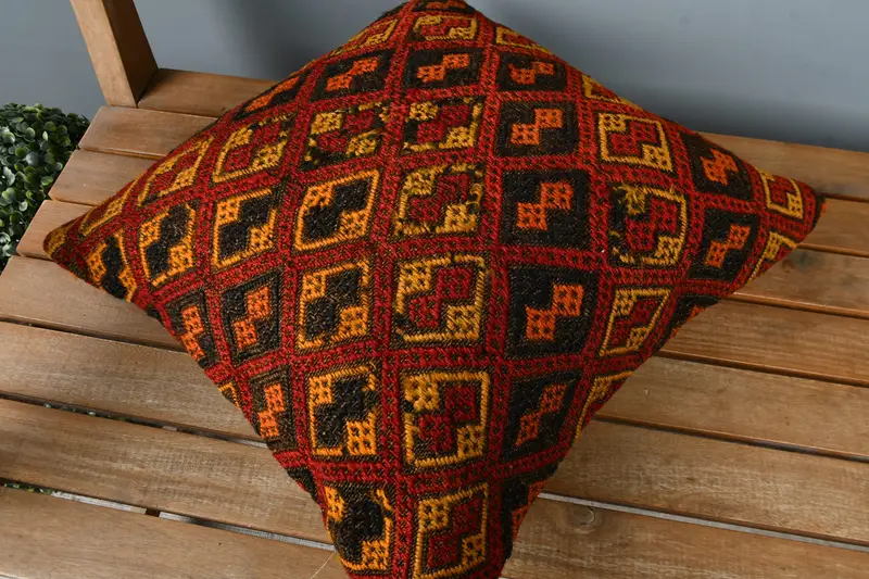 Vintage Kilim Pillow Pillow Case, Kilim Cushion Sham, Car Cushion Case, 16x16 Red Pillow Case, Pillow Sham, Antique Pillows, Handmade Kilim Cushion - 2