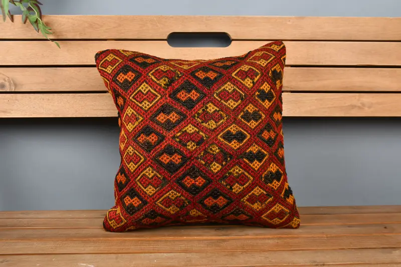 Vintage Kilim Pillow Pillow Case, Kilim Cushion Sham, Car Cushion Case, 16x16 Red Pillow Case, Pillow Sham, Antique Pillows, Handmade Kilim Cushion - 6