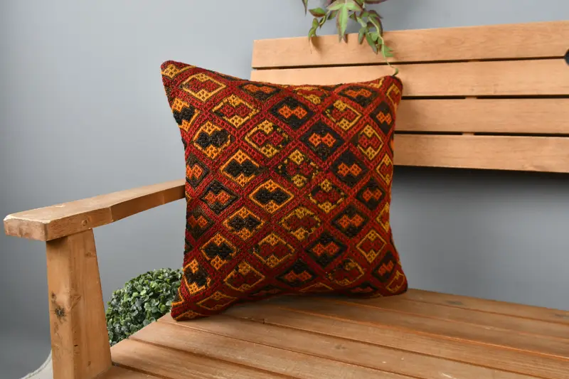 Vintage Kilim Pillow Pillow Case, Kilim Cushion Sham, Car Cushion Case, 16x16 Red Pillow Case, Pillow Sham, Antique Pillows, Handmade Kilim Cushion - 1