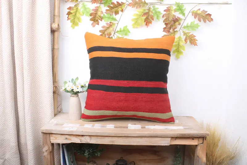 20x20 Red Cushion Case, Cushion Cover, Authentic Pillow Case, Vintage Kilim Pillow, Boho Pillow Sham Cover, Kilim Cushion Sham - 1