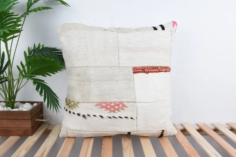 Muted Pillow Cover, Ethnical Kilim Rug Pillow, Pillow for Sofa, Turkish Rugs Cushion Case, Pillow, 24x24 White Pillow Sham, Gift Pillow - 1