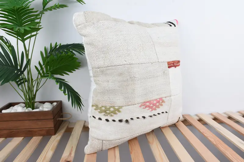 Muted Pillow Cover, Ethnical Kilim Rug Pillow, Pillow for Sofa, Turkish Rugs Cushion Case, Pillow, 24x24 White Pillow Sham, Gift Pillow - 4
