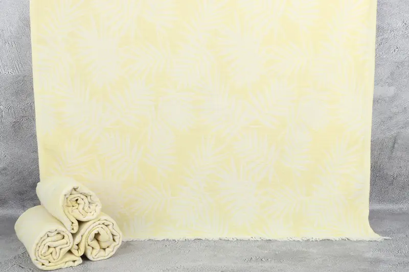Bridesmaid Gift Light Yellow Floral Patterned Cotton Towel, 40x63 Inches