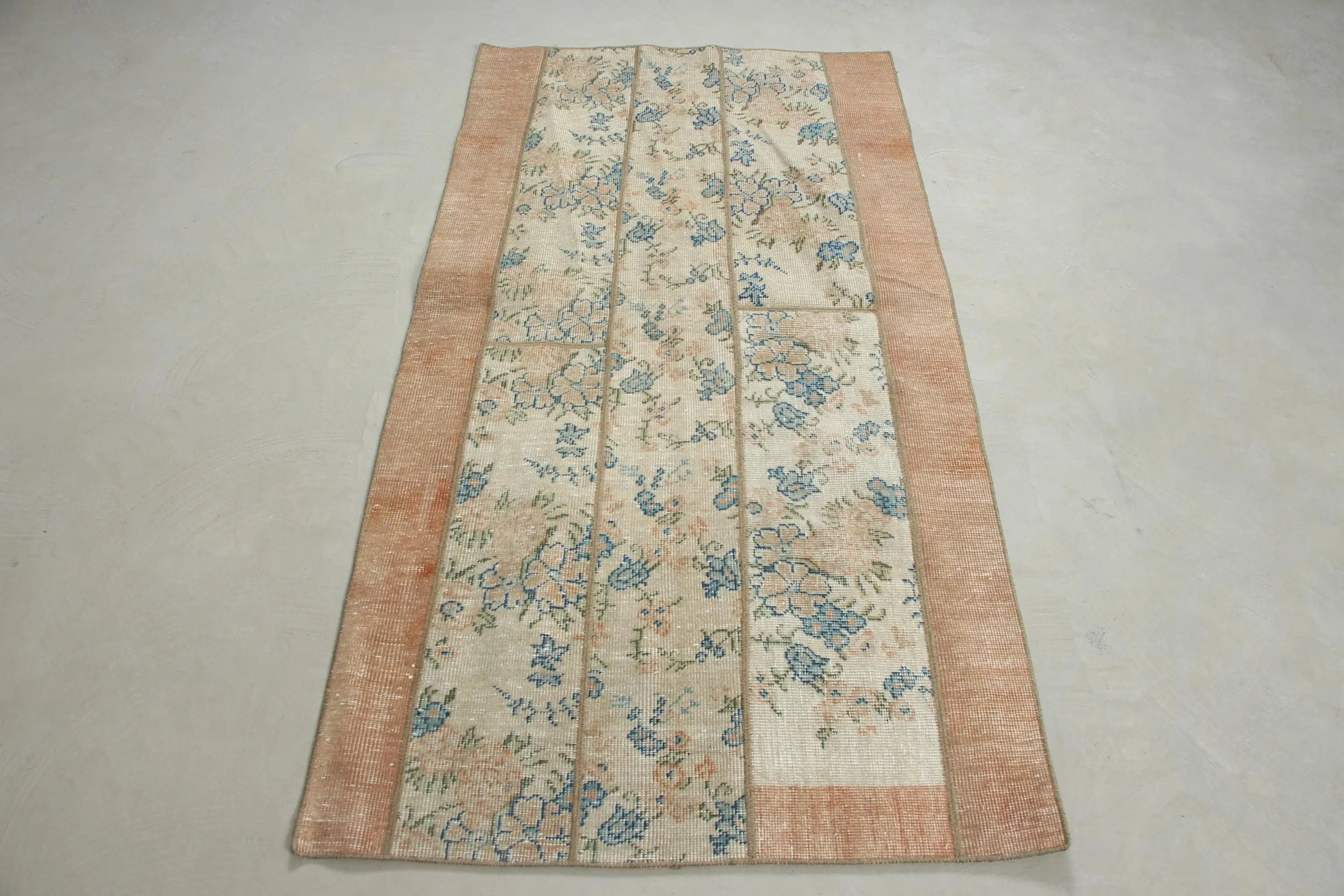 Turkish Rug, Accent 3x5.8 ft Vintage Rug, Brown Blue Check Wool Rug - 1