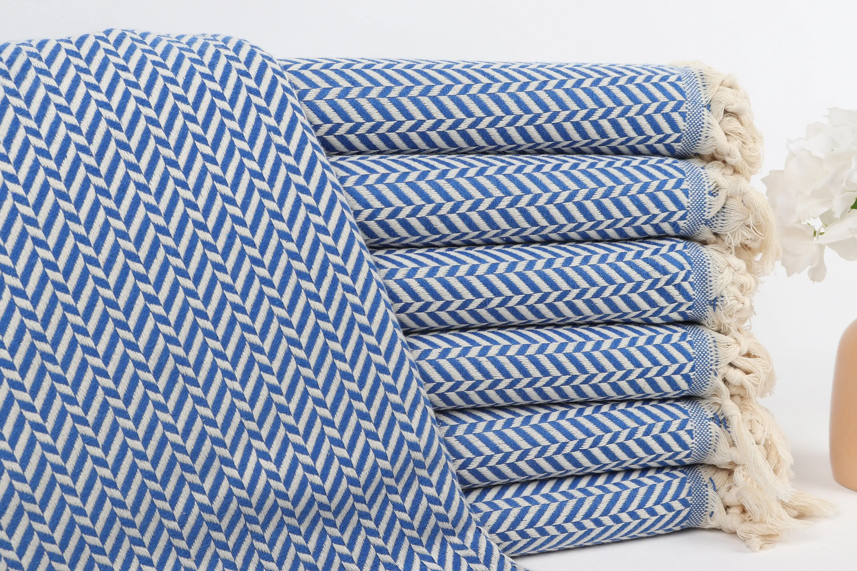Personalized Sax Blue Cotton Towel, Chevron Pattern, Bath Towel, 40x71 Inches - 1