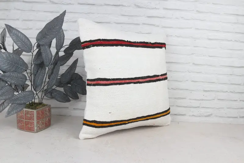 Ikat Cushion Case, Vintage Kilim Throw Pillow, Traditional Pillow, Pillow Case, 22x22 White Pillow Case, Kilim Cushion Sham, Turkish Kilim Pillow - 4