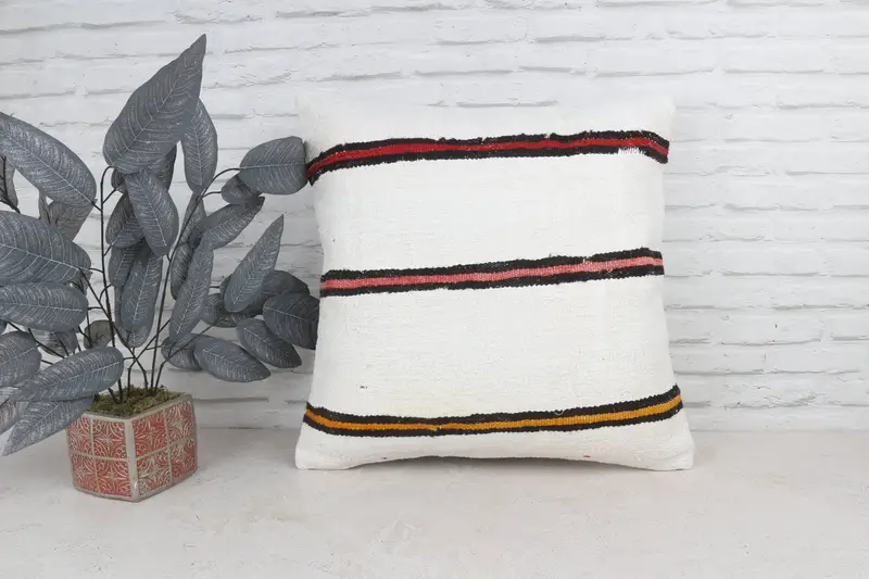 Ikat Cushion Case, Vintage Kilim Throw Pillow, Traditional Pillow, Pillow Case, 22x22 White Pillow Case, Kilim Cushion Sham, Turkish Kilim Pillow - 1