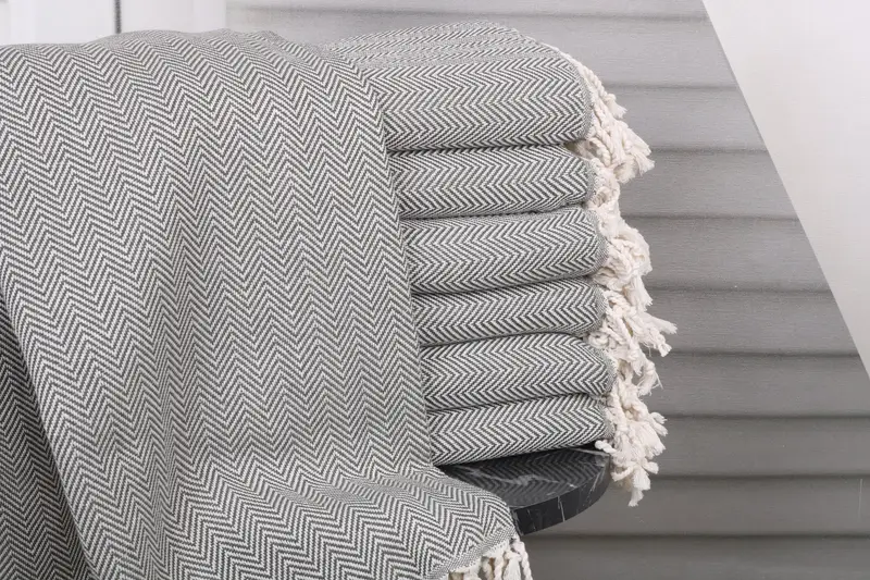 Unique Bridesmaid Gift Khaki Green Herringbone Towel, 40x71 Inches