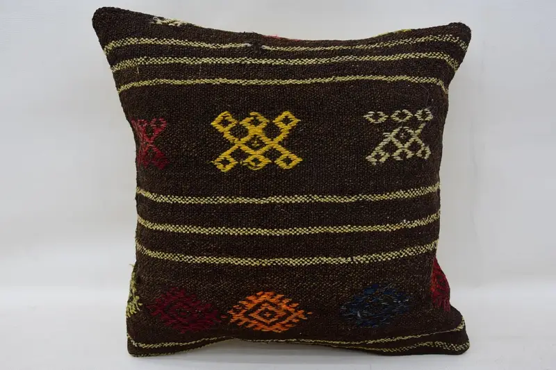 Woven Vintage Gift Euro Sham, 14x14 inch Brown Cushion Cover - 1
