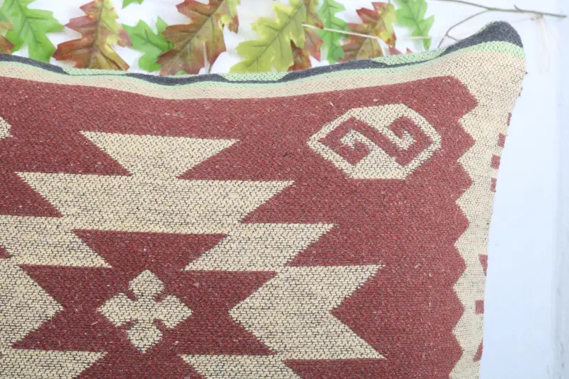 Turkish Kilim Pillow, Neutral Throw Cushion, 24x24 Red Pillow Cover, Handmade Kilim Cushion, Kilim Pillow, Bolster Pillow Case, Pillow Cover - 6