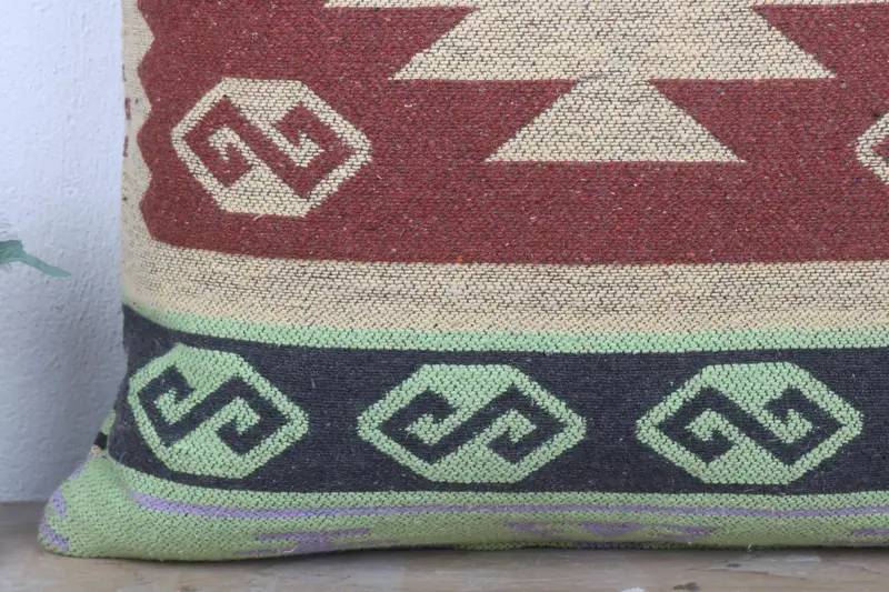 Turkish Kilim Pillow, Neutral Throw Cushion, 24x24 Red Pillow Cover, Handmade Kilim Cushion, Kilim Pillow, Bolster Pillow Case, Pillow Cover - 3