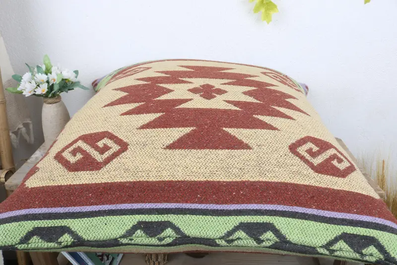 Turkish Kilim Pillow, Neutral Throw Cushion, 24x24 Red Pillow Cover, Handmade Kilim Cushion, Kilim Pillow, Bolster Pillow Case, Pillow Cover - 7
