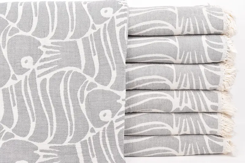Tablecloth, Turkish Towel Beach Blanket, Bridesmaid Gifts, Christmas Gift Blanket, 70x60 Cotton Fish Design Towel, Bridal Shower Gift - 1