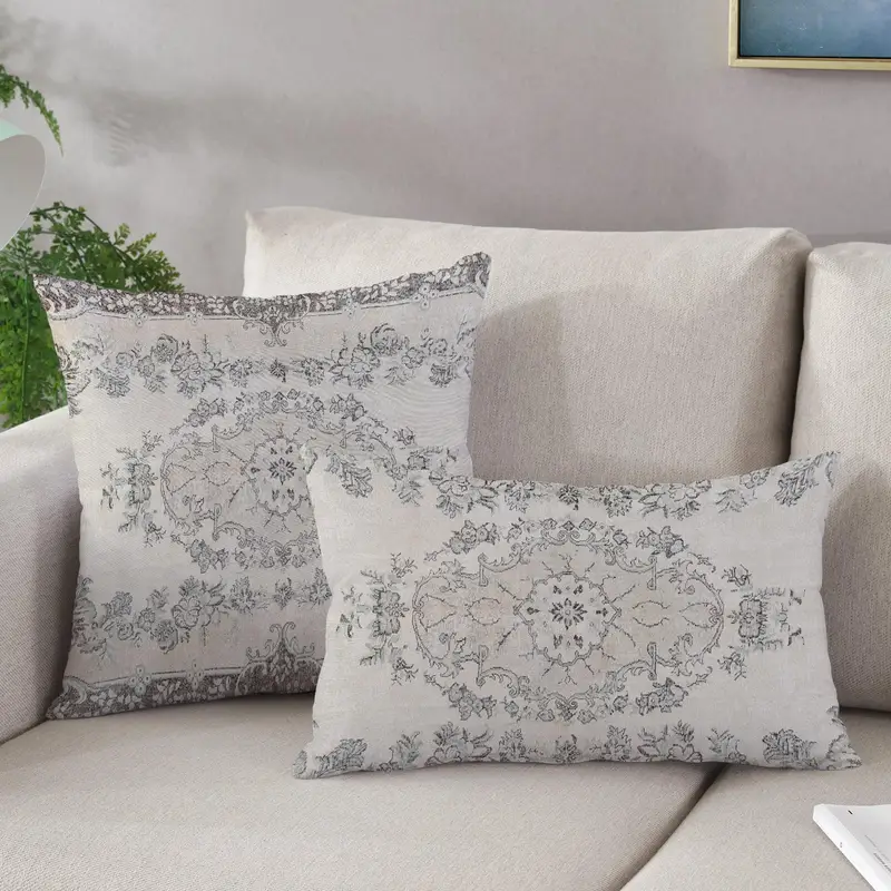 Almohada estampada de algodón reciclado beige y marrón - Decoración del hogar de moda