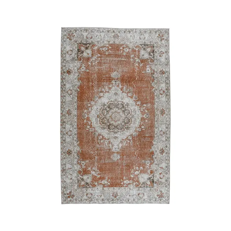 Vintage Turkish Large Rug 5.1x8.2 ft, Brown Gray Southwestern Rug - 1