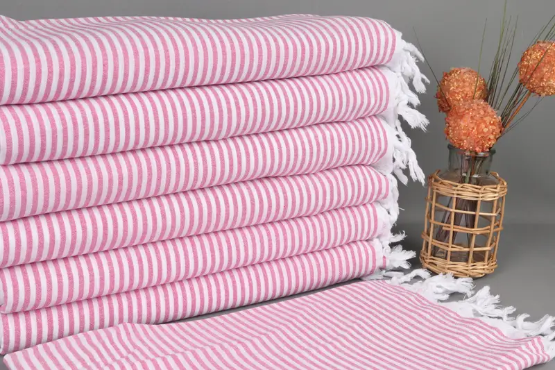 Turkish Bath Towel Fuchsia Striped, Organic Cotton, 40x63 Inches