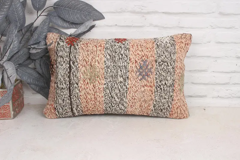 Vintage Kilim Throw Pillow, 12x20 White Pillow Cover, Boho Pillow Sham Cover, Pillow, Outdoor Bolster Pillow Sham, Vintage Kilim Pillow - 1