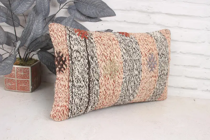Vintage Kilim Throw Pillow, 12x20 White Pillow Cover, Boho Pillow Sham Cover, Pillow, Outdoor Bolster Pillow Sham, Vintage Kilim Pillow - 3