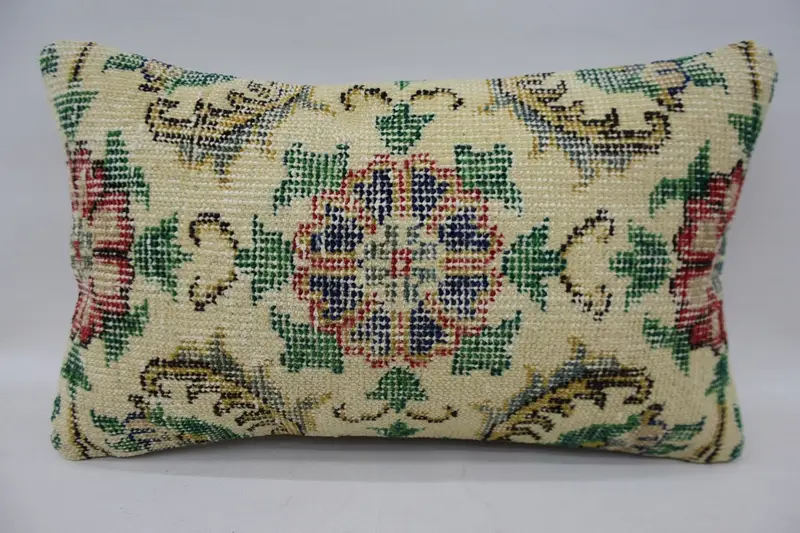 Turkish Kilim Pillow, Morroccon Kilim Cushion Pillow Cover, Throw Kilim Pillow, Pillow Sham, Turkish Pillow, 12x20 Beige Pillow Sham - 4