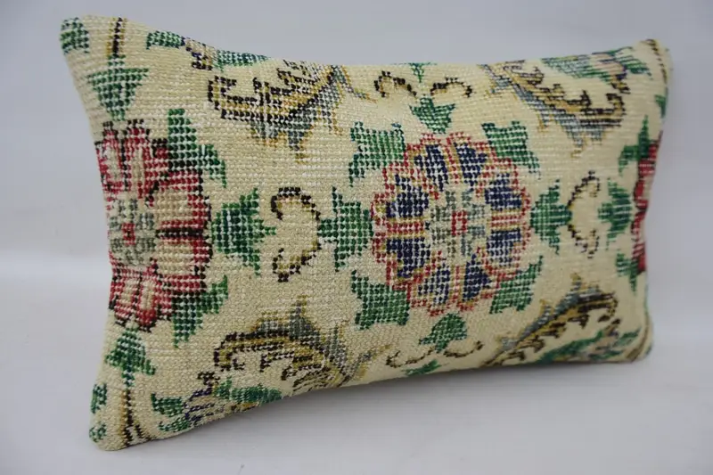Turkish Kilim Pillow, Morroccon Kilim Cushion Pillow Cover, Throw Kilim Pillow, Pillow Sham, Turkish Pillow, 12x20 Beige Pillow Sham - 2