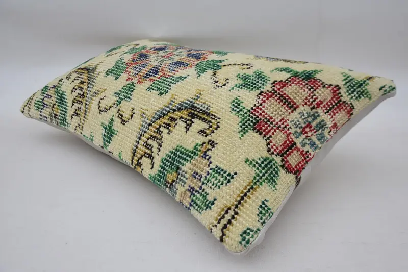 Turkish Kilim Pillow, Morroccon Kilim Cushion Pillow Cover, Throw Kilim Pillow, Pillow Sham, Turkish Pillow, 12x20 Beige Pillow Sham - 6