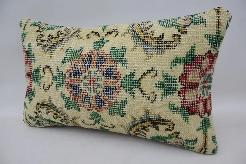 Turkish Kilim Pillow, Morroccon Kilim Cushion Pillow Cover, Throw Kilim Pillow, Pillow Sham, Turkish Pillow, 12x20 Beige Pillow Sham - 3