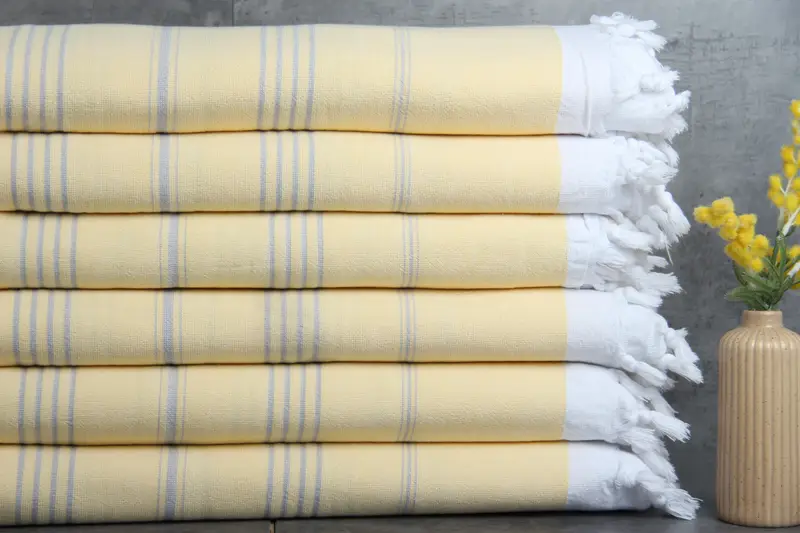 Monogrammed Beach Towel Turkish Organic Cotton Yellow Stripes, 36x67 Inches
