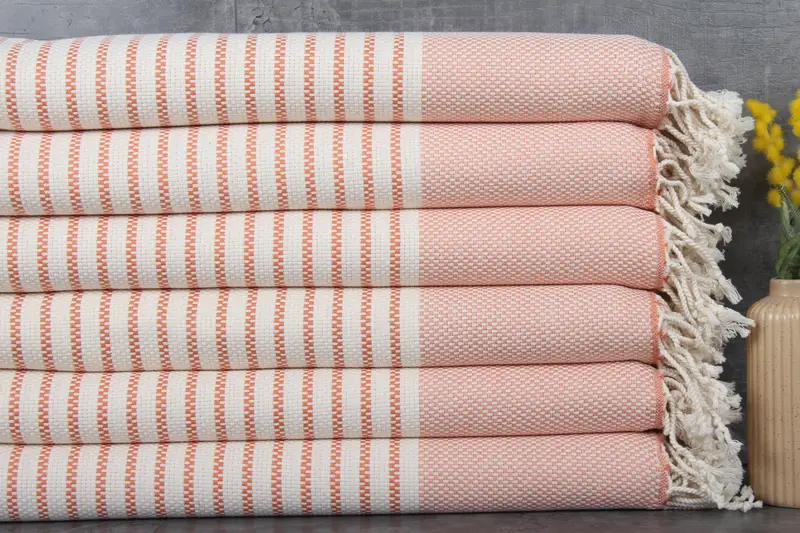 Personalized Organic Beach Towel Striped, Orange Natural, 40x75 Inches